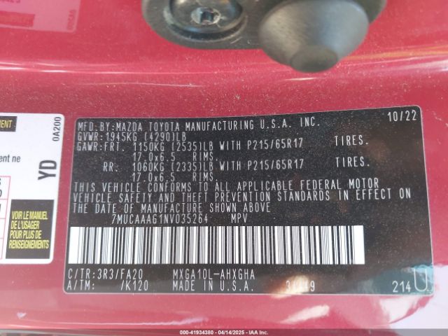7MUCAAAG1NV035264 Toyota Corolla Cross Le