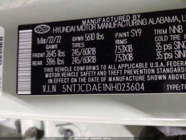 5NTJCDAE1NH023604 Hyundai Santa Cruz Sel