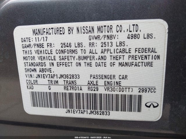 JN1EV7AP1JM362833 Infiniti Q50 3.0t Luxe
