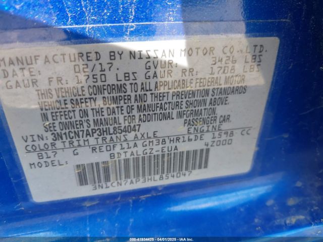 3N1CN7AP3HL854047 Nissan Versa 1.6 Sl