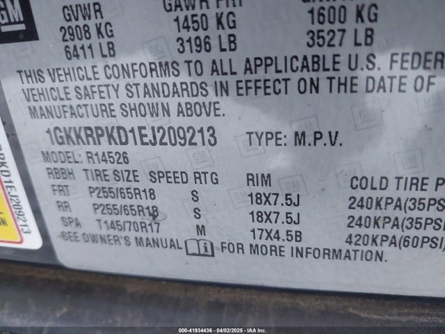 1GKKRPKD1EJ209213 GMC Acadia Sle-2