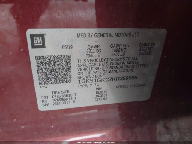 1GKS1GKC7KR359595 GMC Yukon Xl Slt