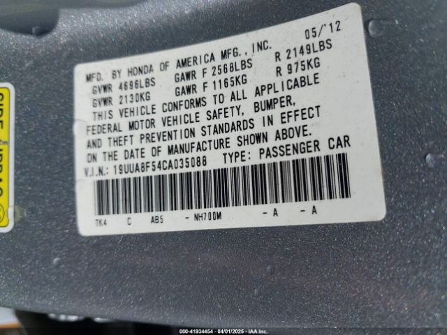 2012 ACURA TL 19UUA8F54CA035088 Photo 8
