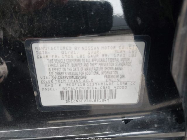 3N1CN8EV3ML851349 Nissan Versa