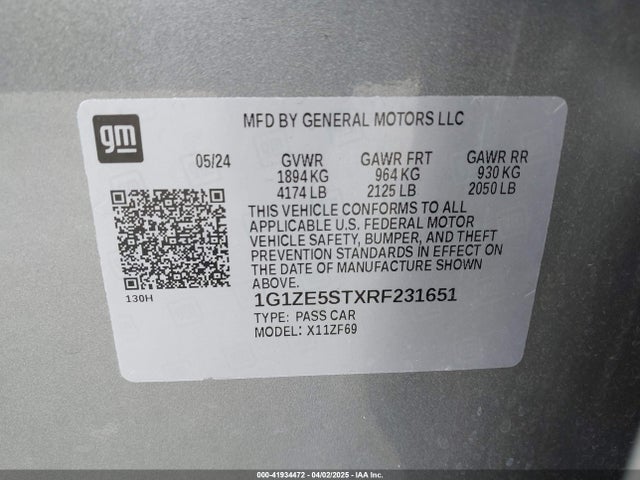 1G1ZE5STXRF231651 Chevrolet Malibu Fwd 2lt