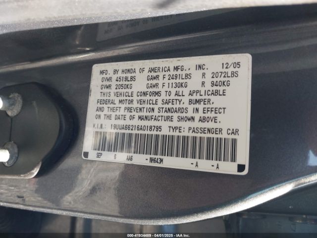 2006 ACURA TL 19UUA66216A018795 Photo 8