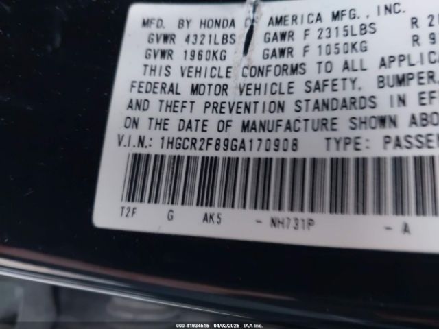 1HGCR2F89GA170908 Honda Accord Ex-l
