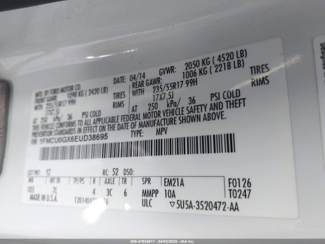 1FMCU0GX6EUD38695 Ford ESCAPE SE