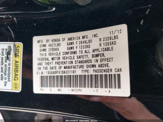 2013 ACURA TL 19UUA9F51DA001181 Photo 8