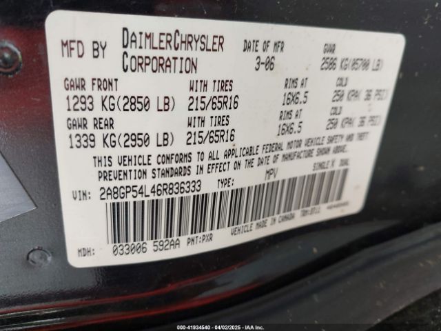 2006 CHRYSLER TOWN & COUNTRY 2A8GP54L46R836333 Photo 8