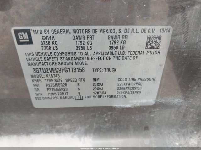 3GTU2VEC9FG173158 GMC Sierra 1500 Slt