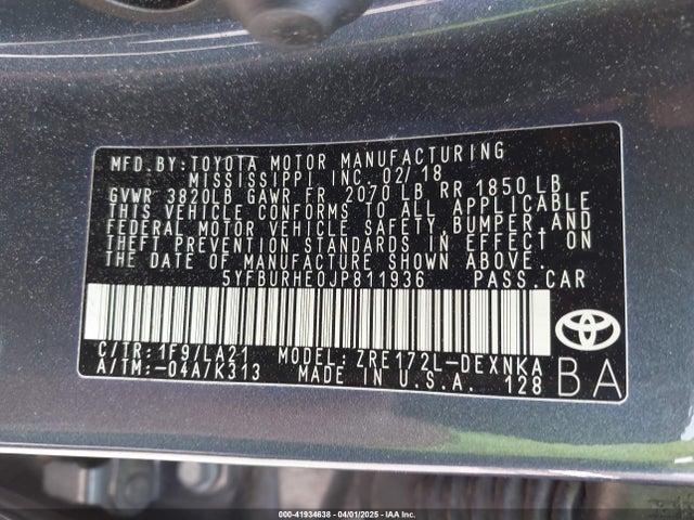 Toyota Corolla Xle 2018 5YFBURHE0JP811936 Image 9