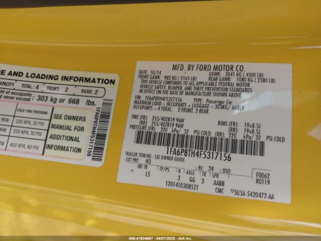 1FA6P8TH4F5317156 Ford Mustang Ecoboost