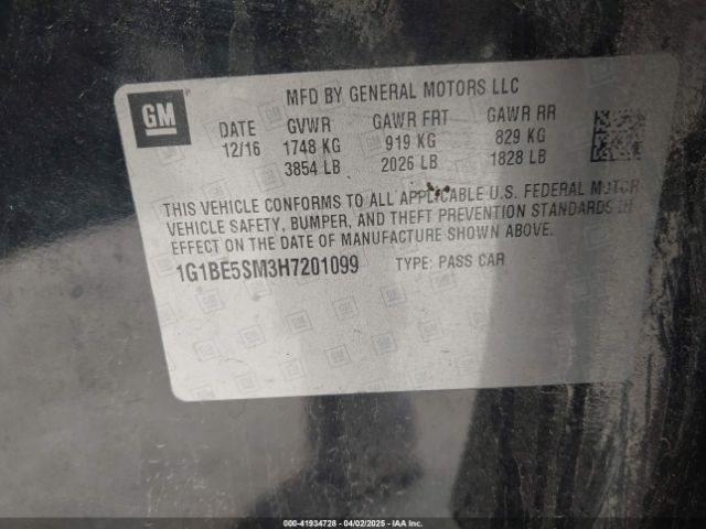 1G1BE5SM3H7201099 Chevrolet Cruze Lt Auto