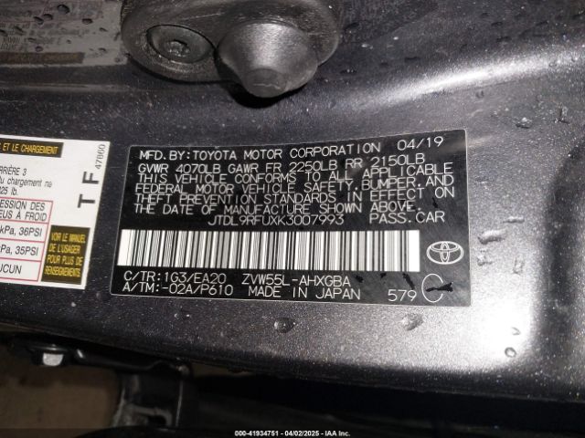 JTDL9RFUXK3007993 Toyota PRIUS XLE