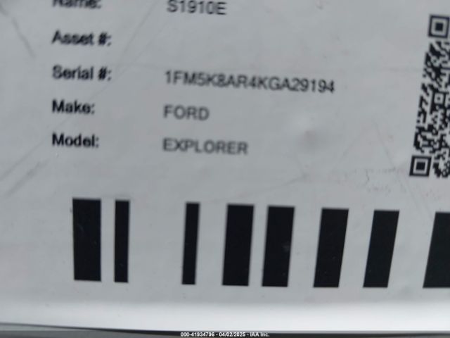 1FM5K8AR4KGA29194 Ford Police Interceptor
