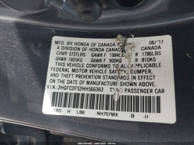 2HGFC2F52HH566363 Honda Civic Lx