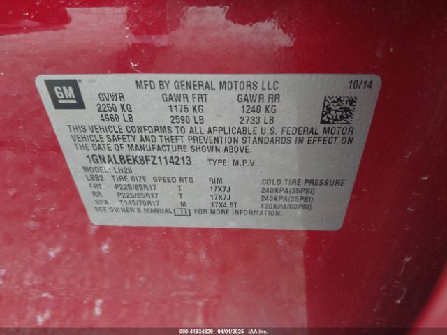 1GNALBEK8FZ114213 Chevrolet lea - flex fuel (gas/alc), aluminum, ho,