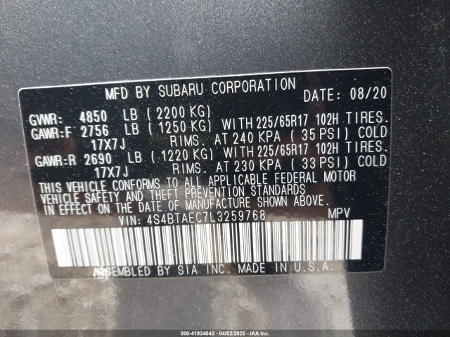 4S4BTAEC7L3259768 Subaru Outback Premium