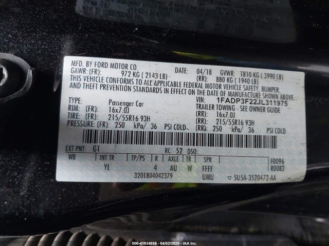 1FADP3F22JL311975 Ford FOCUS SE