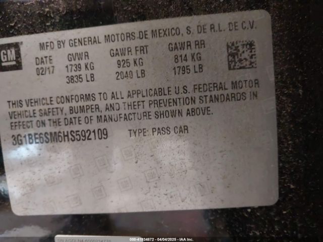 3G1BE6SM6HS592109 Chevrolet Cruze Lt Auto
