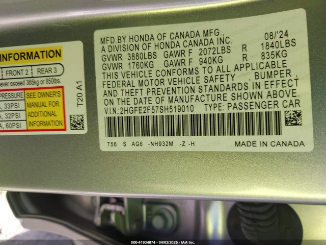 Honda Civic Sport 2025 2HGFE2F57SH519010 Image 9