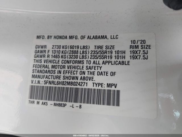 2021 HONDA ODYSSEY 5FNRL6H82MB024271 Photo 8