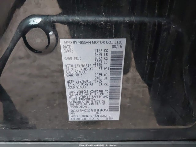 5N1AT2MV2GC898909 Nissan ROGUE SV