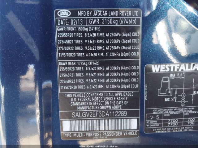 2013 LAND ROVER RANGE ROVER SALGV2EF3DA112289 Photo 8