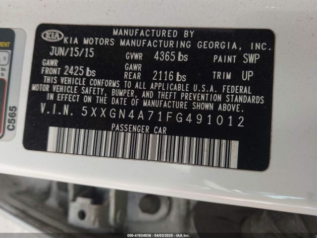 5XXGN4A71FG491012 KIA OPTIMA EX