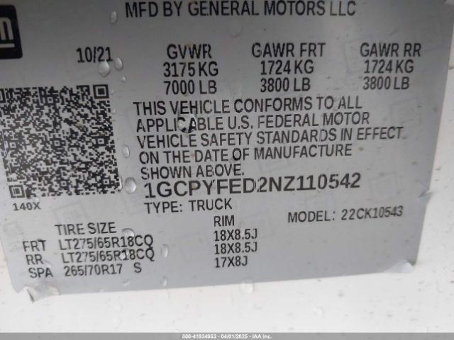 1GCPYFED2NZ110542 Chevrolet Silverado 1500 Ltd 4wd  Short Bed Lt Trail Boss