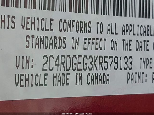 2C4RDGEG3KR579133 Dodge Grand Caravan Gt