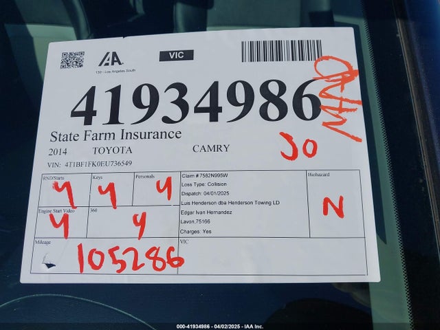 4T1BF1FK0EU736549 Toyota CAMRY SE