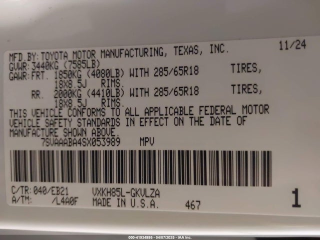 Toyota v35a-fts 2025 7SVAAABA4SX053989 Image 9