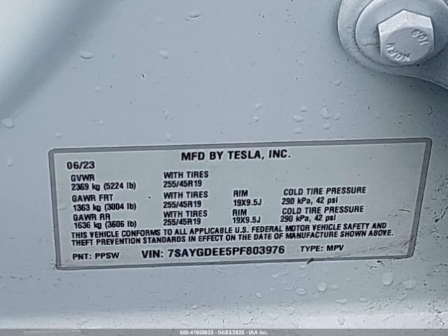 7SAYGDEE5PF803976 Tesla Model Y Awd/long Range Dual Motor All-wheel Drive