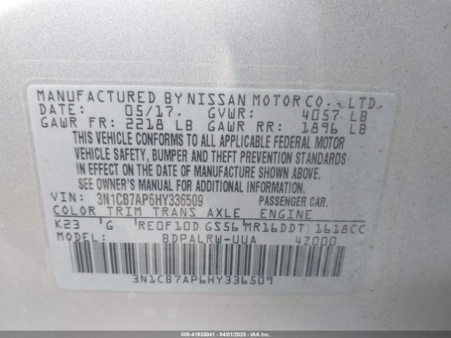 3N1CB7AP6HY336509 Nissan Sentra