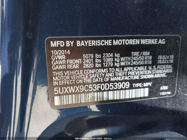 5UXWX9C53F0D53909 BMW X3 Xdrive28i