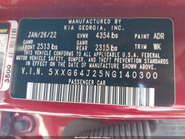 5XXG64J25NG140300 KIA K5 Gt-line