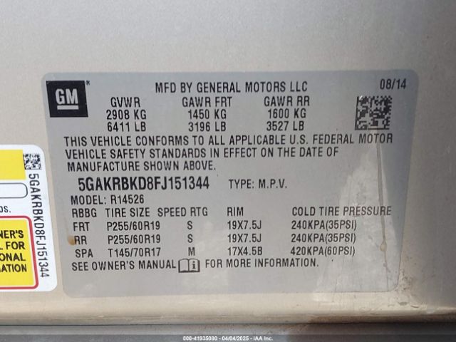 5GAKRBKD8FJ151344 Buick Enclave Leather
