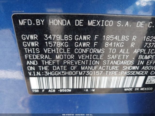 3HGGK5H80FM730157 Honda Fit Ex/ex-l
