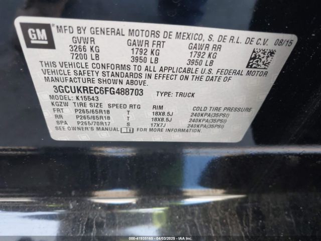 3GCUKREC6FG488703 Chevrolet Silverado 1500 2lt