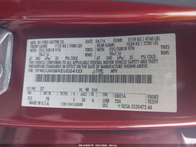 1FMCU0G9XEUD24123 Ford ESCAPE SE