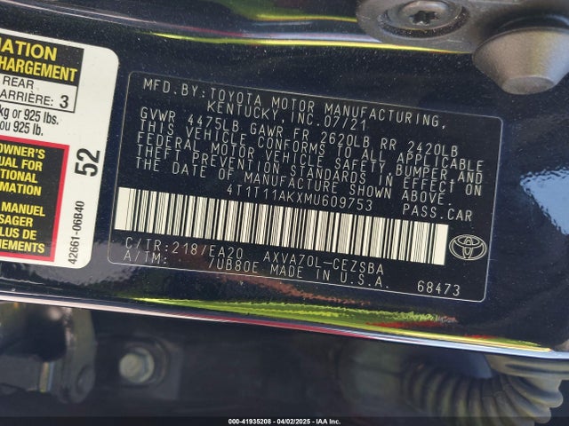4T1T11AKXMU609753 Toyota CAMRY SE
