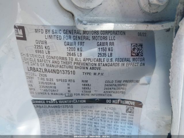 LRBAZLR44ND137510 Buick Envision Fwd Preferred