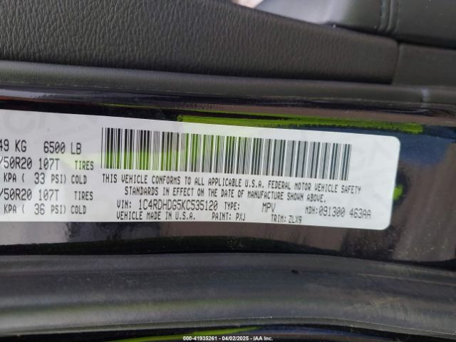 1C4RDHDG5KC535120 Dodge Durango Gt Plus Rwd
