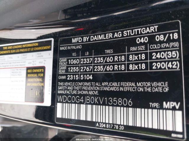 WDC0G4JB0KV135806 Mercedes-Benz GLC 300