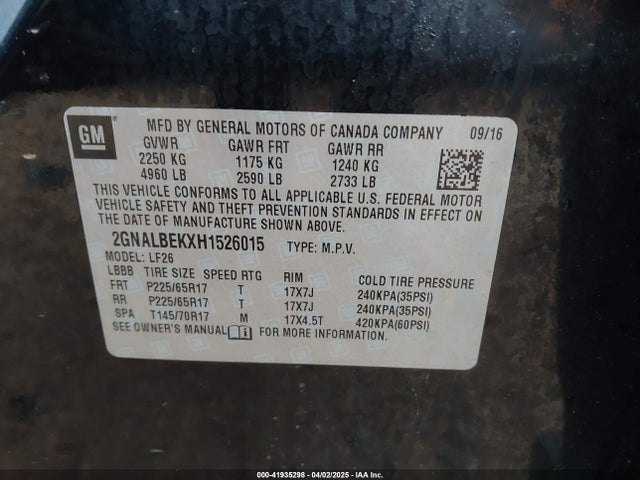 2GNALBEKXH1526015 Chevrolet EQUINOX LS