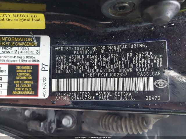 4T1BF1FK2FU002657 Toyota CAMRY SE