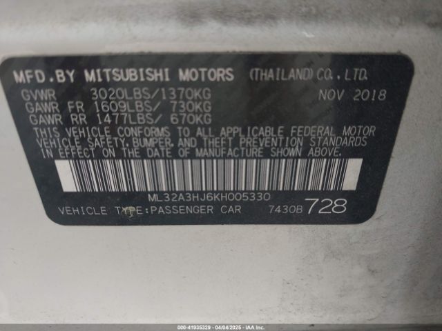2019 MITSUBISHI MIRAGE ML32A3HJ6KH005330 Photo 8