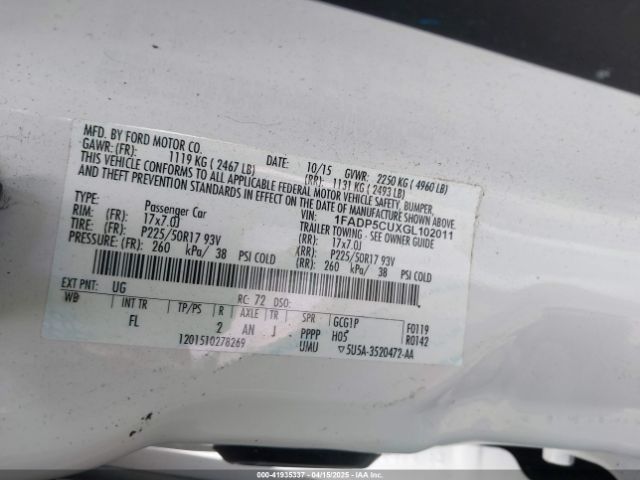 1FADP5CUXGL102011 Ford C-max Energi Sel